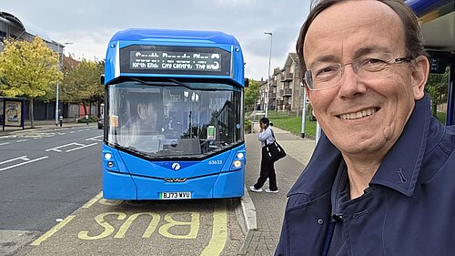 Martin Tod in Paulsgrove with a Portsmouth bus in the background