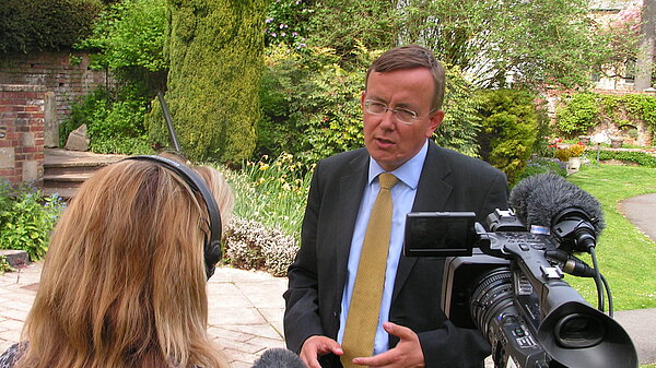 Martin Tod speaking to press from the Downing Street Rose Garden